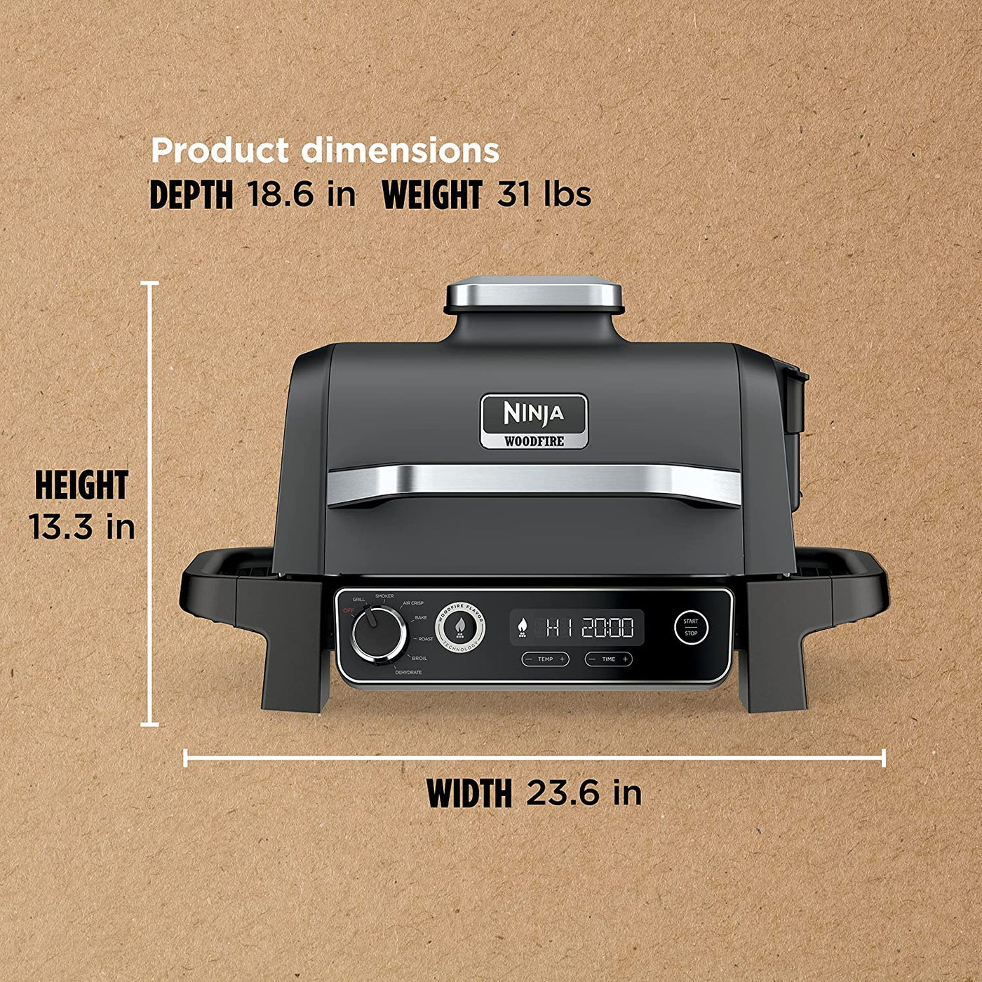 | Woodfire Series | 7-In-1 (Grill, BBQ, Roast, Air Fry, Dehydrate, Broil, Smoke) | Portable & Weather Resistant | Cook up to 6 Steaks & 30 Hot Dogs | Woodfire Pellets Included | OG701