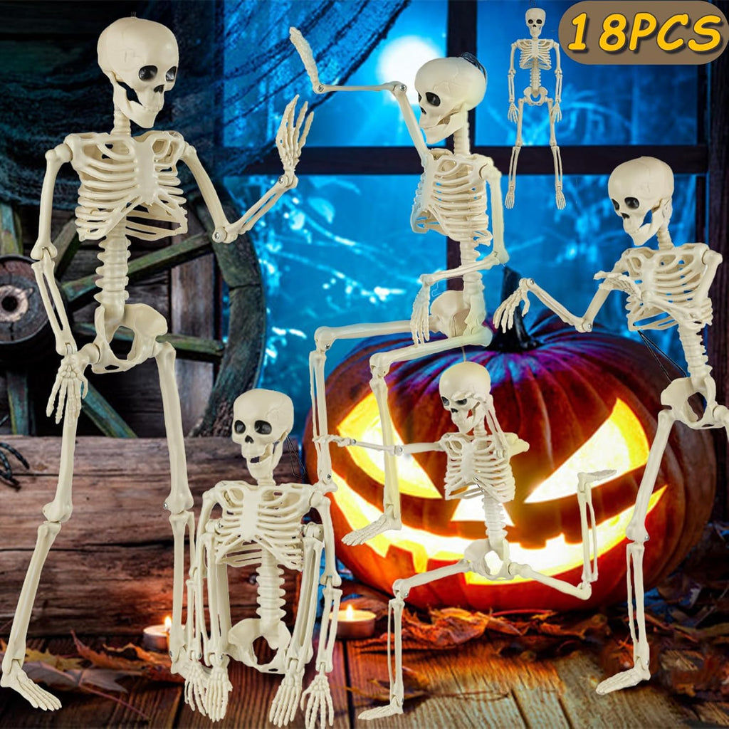6 Packs Skeleton Halloween Decorations Outdoor with 16" Full Body Posable Joints Skeletons Decor, Halloween Party Decor Indoor, Yard Garden Lawn Graveyard Haunted House Props Spooky Party Decorations