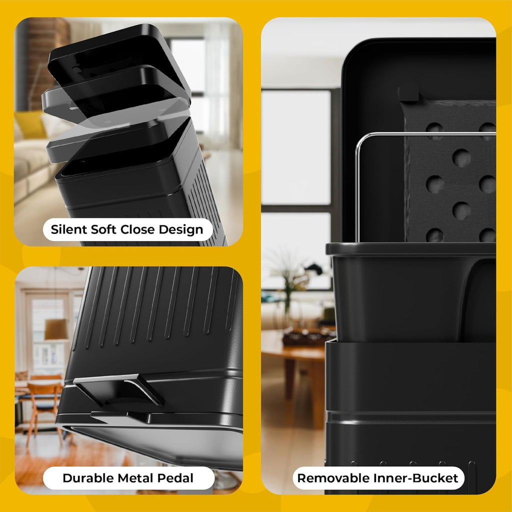 Small Dog Poop Trash Can Outside, 1.3 Gal Stainless Steel Dog Waste Trash Can, Waterproof Small Poop Bucket Outdoor with Lid, Poop Pail for Dogs, Dog Poop Bin Outdoor with Odor Control (Black)