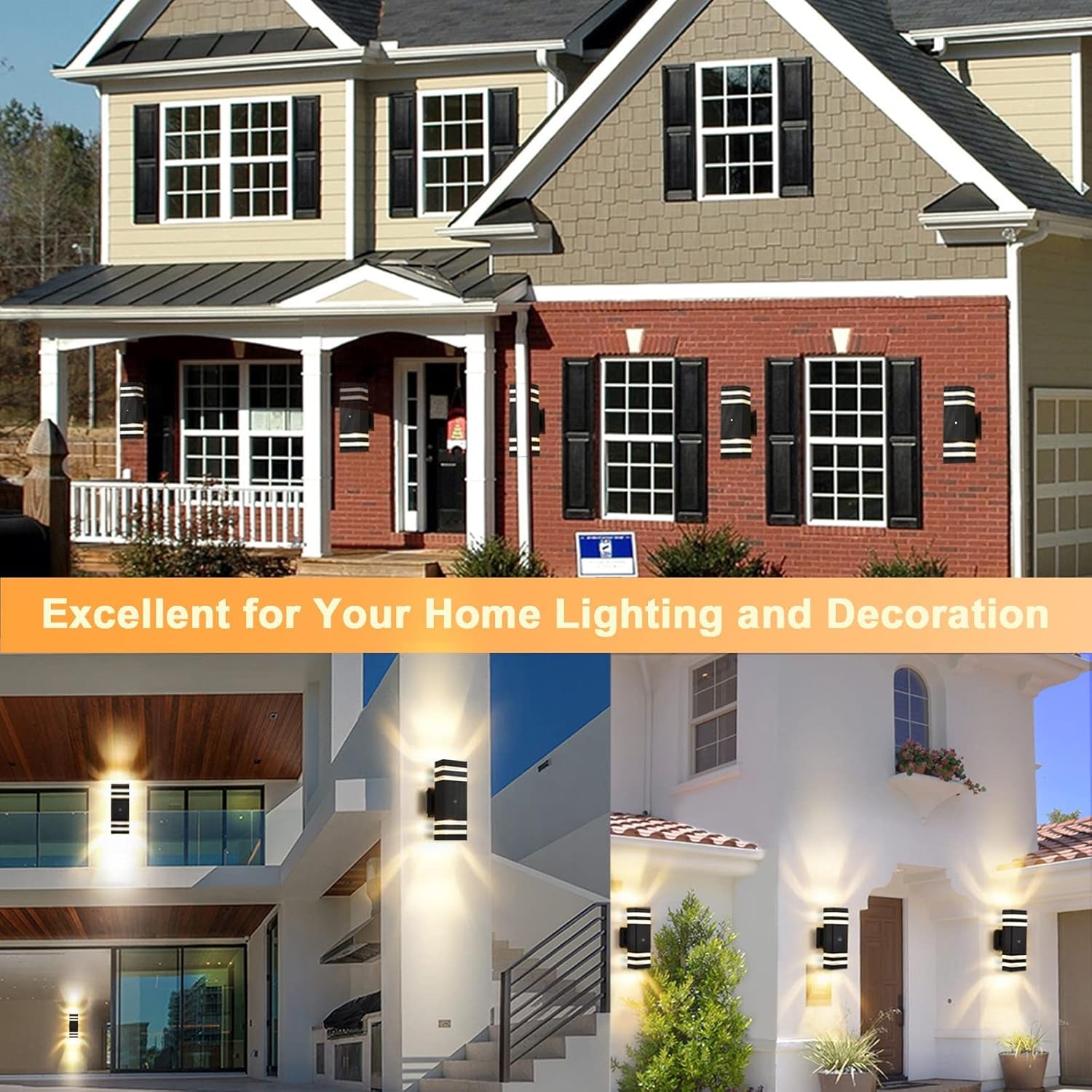 4 Pack Dusk to Dawn Outdoor Wall Lights, 3000K Warm White Exterior Lighting Fixtures, up and down Porch Lights Outdoor, Waterproof outside Lights for House Porch Garage