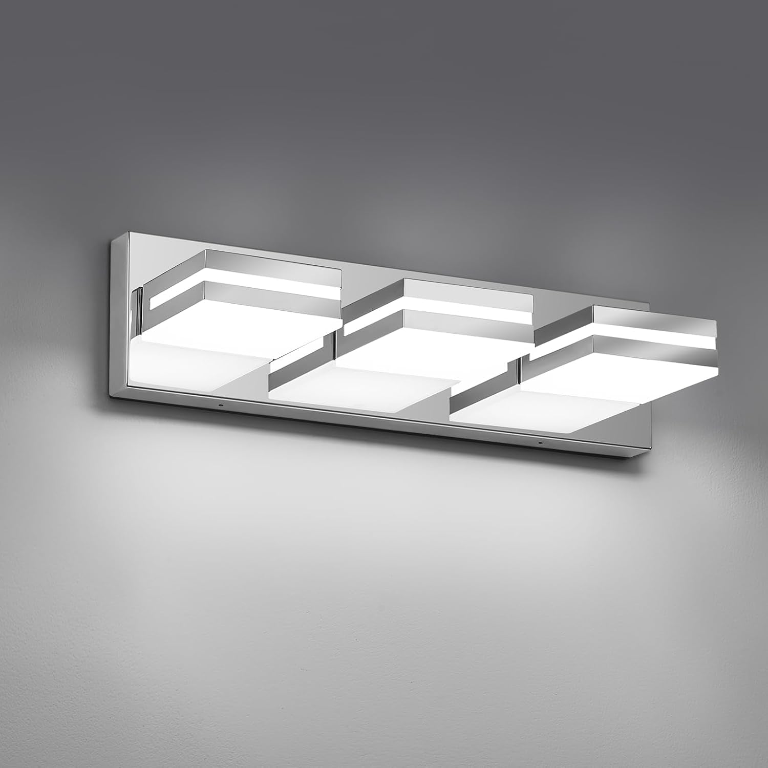 Modern LED Bathroom Lights Fixtures(3-Light),Metal Black Acrylic Wall Lighting,Vanity Lights for Bathroom over Mirror(6000K 16In