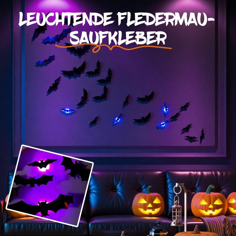 2025 New Halloween 3D Lighted Bats, LED Purple Lighted 3D Bats Halloween Decoration, Upgrade LED Glowing Bat Group Hanging Wall Luminous Glow Clings Multipack (24Pcs Black)