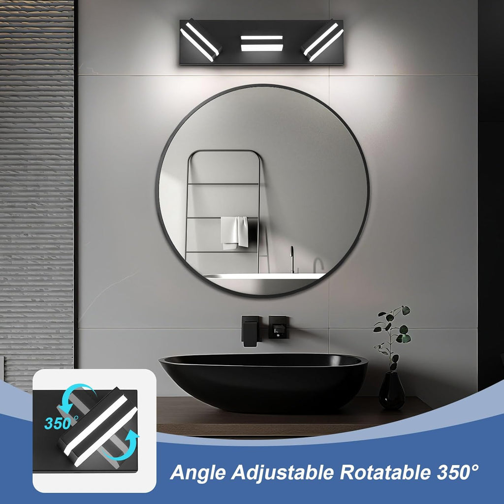 Modern LED Bathroom Lights Fixtures(3-Light),Metal Black Acrylic Wall Lighting,Vanity Lights for Bathroom over Mirror(6000K 16In