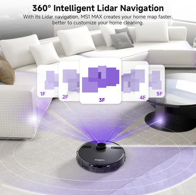 Robot Vacuum and Mop Combo, 5000Pa Robotic Vacuum with 3.5L Self Emptying Station, Lidar Navigation Robot Vacuum Cleaner, 180Mins Runtime, App/Remote/Voice Control, for Hard Floors and Carpets