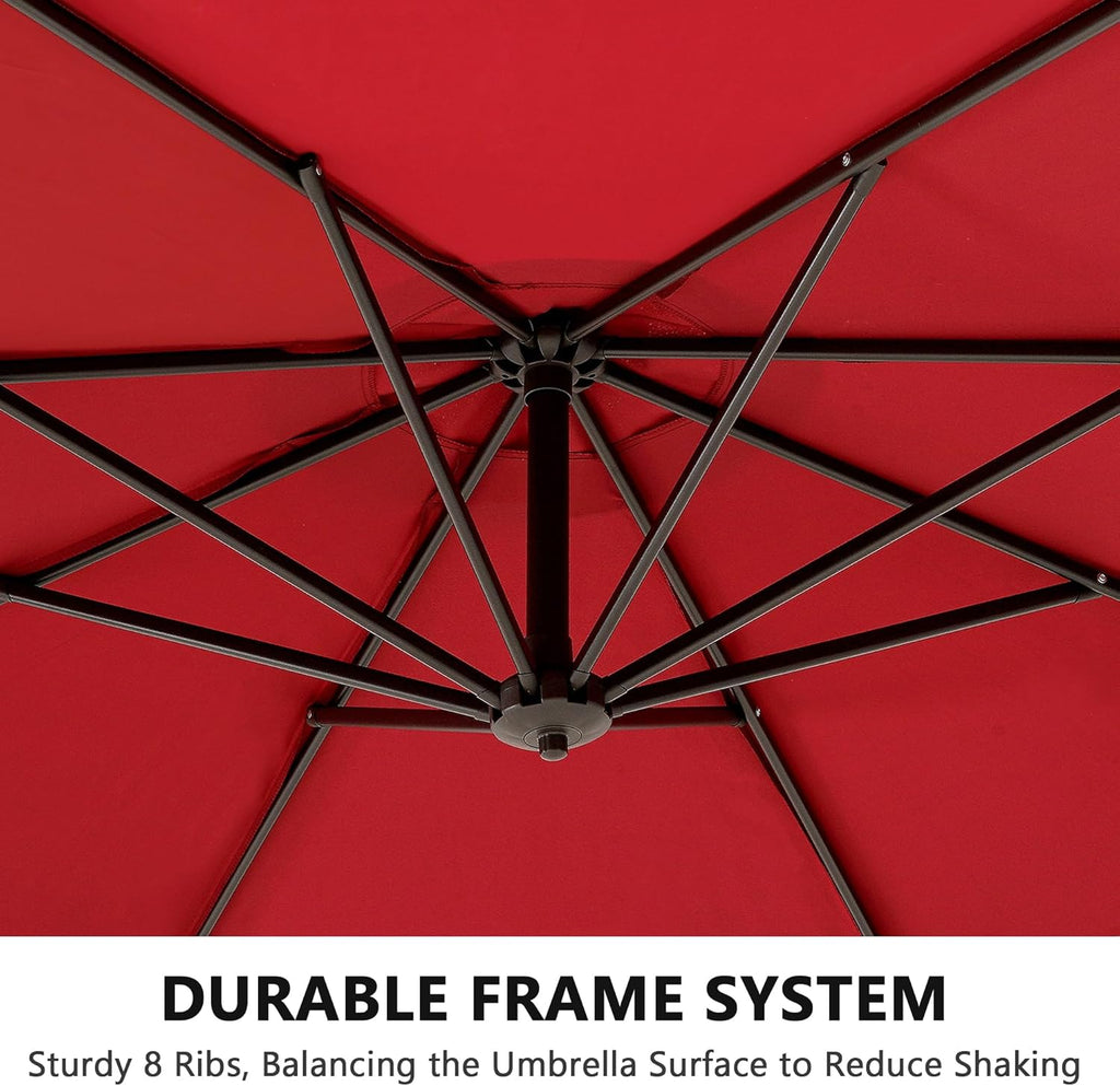 10Ft Offset Patio Umbrella, Cantilever Umbrella, Hanging Outdoor Umbrellas with 8 Ribs, Market Umbrella W/Uv Protection Waterproof for Market/Backyard/Pool/Garden/Lawn, Handy Crank&Cross Base