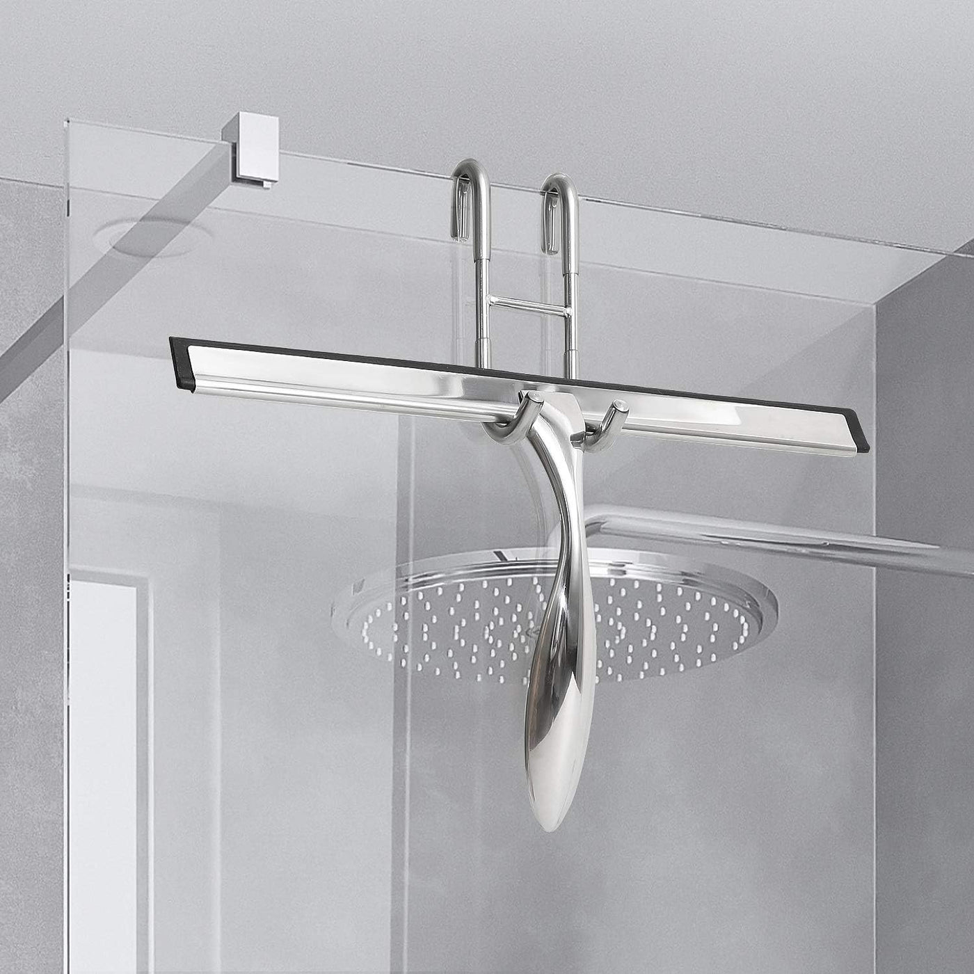 Shower Door Hooks (3-Pack), Towel Hooks for Bathroom Frameless Glass Door, Shower Squeegee Hooks, Silver
