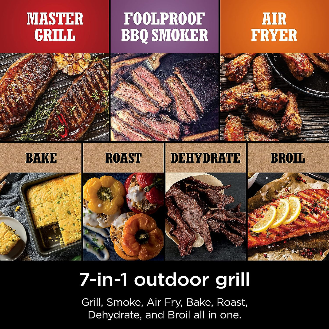 | Woodfire Series | 7-In-1 (Grill, BBQ, Roast, Air Fry, Dehydrate, Broil, Smoke) | Portable & Weather Resistant | Cook up to 6 Steaks & 30 Hot Dogs | Woodfire Pellets Included | OG701
