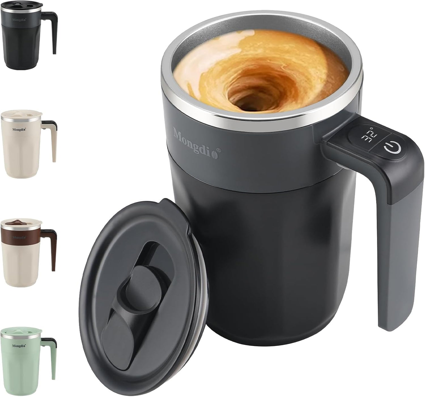 Self Stirring Coffee Mug with Temperature Display, Rechargeable Stirring Mug, Automatic Self Stirring Cup with Lid, for Coffee, Milk and Other Beverages, Black