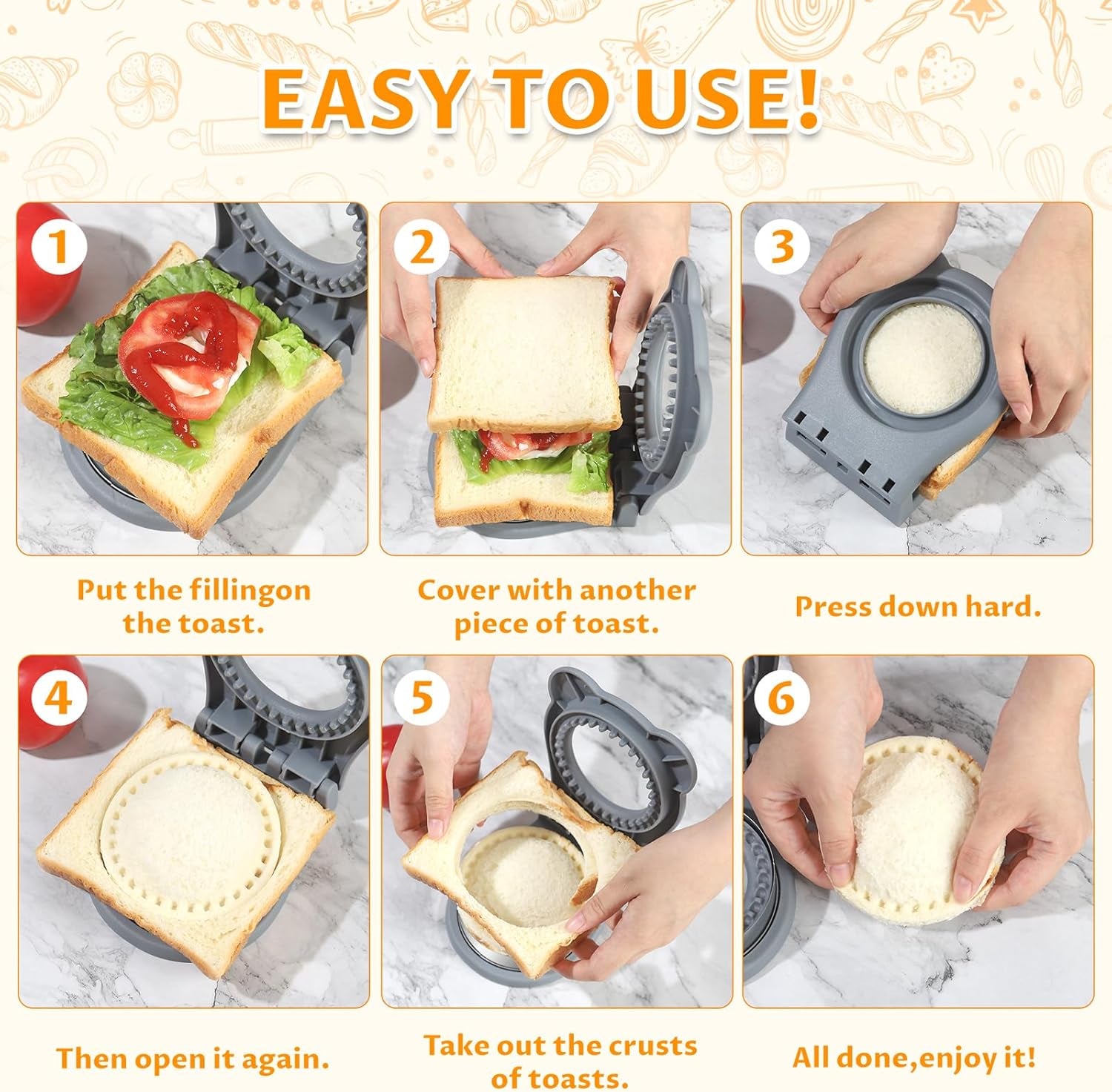 Uncrustable Sandwich Maker,Sandwiches Pocket Circle Shape 3.7Inch Sandwich Cutter and Sealer,Sandwich Cutter for Kids Breakfast and Lunchboxes (Grey)