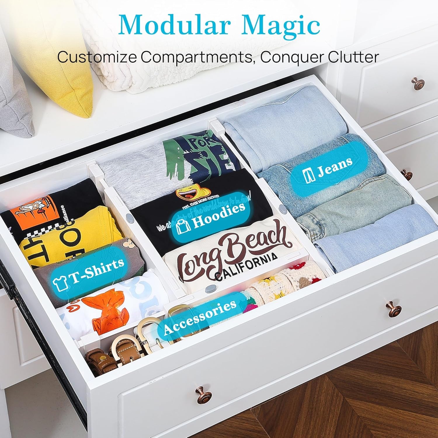 Drawer Dividers for Clothes 8 Pack, Adjustable 4" High Expandable from 11.6"-17" Dresser Drawer Organizer, Plastic Drawers Separators for Dresser, Baby Clothes, Kitchen and Office Storage