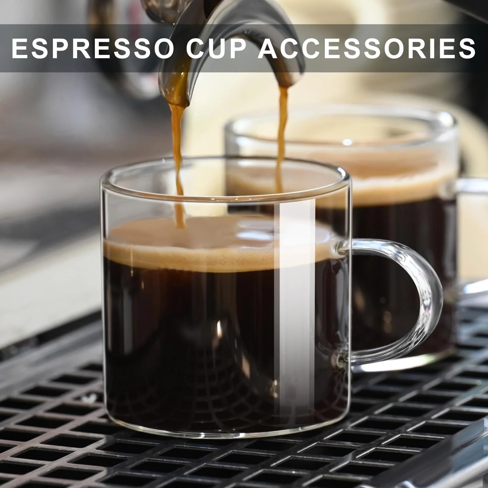 Coffee Espresso Cups Set of 2, 4.3Oz Espresso Shot Glasses, Milk Cup with Handle, Clear Glass