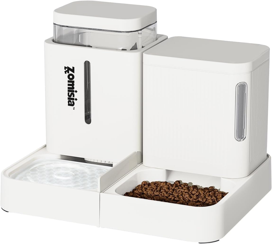 Gravity Cat Feeder and Water Dispenser, 2 in 1 Cat Self Feeder with 180 Degree Rotatable, 2 Pack Automatic Feeding Large Capacity for Small Medium Dog Puppy Kitten, Black, 0.8 Gallon X 2