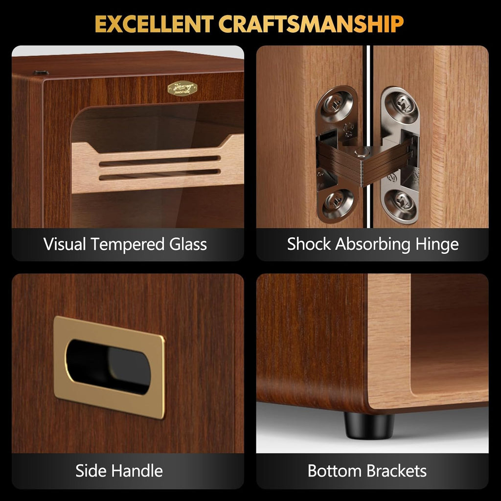 Cigar Humidor, Desktop Cigar Humidor Cabinet Light Control System with Spanish Cedar Wood Shelves, Hygrometer, 3 Humidifiers and Cigar Accessories Drawer, Father'S Day Gift for Men (Brown)
