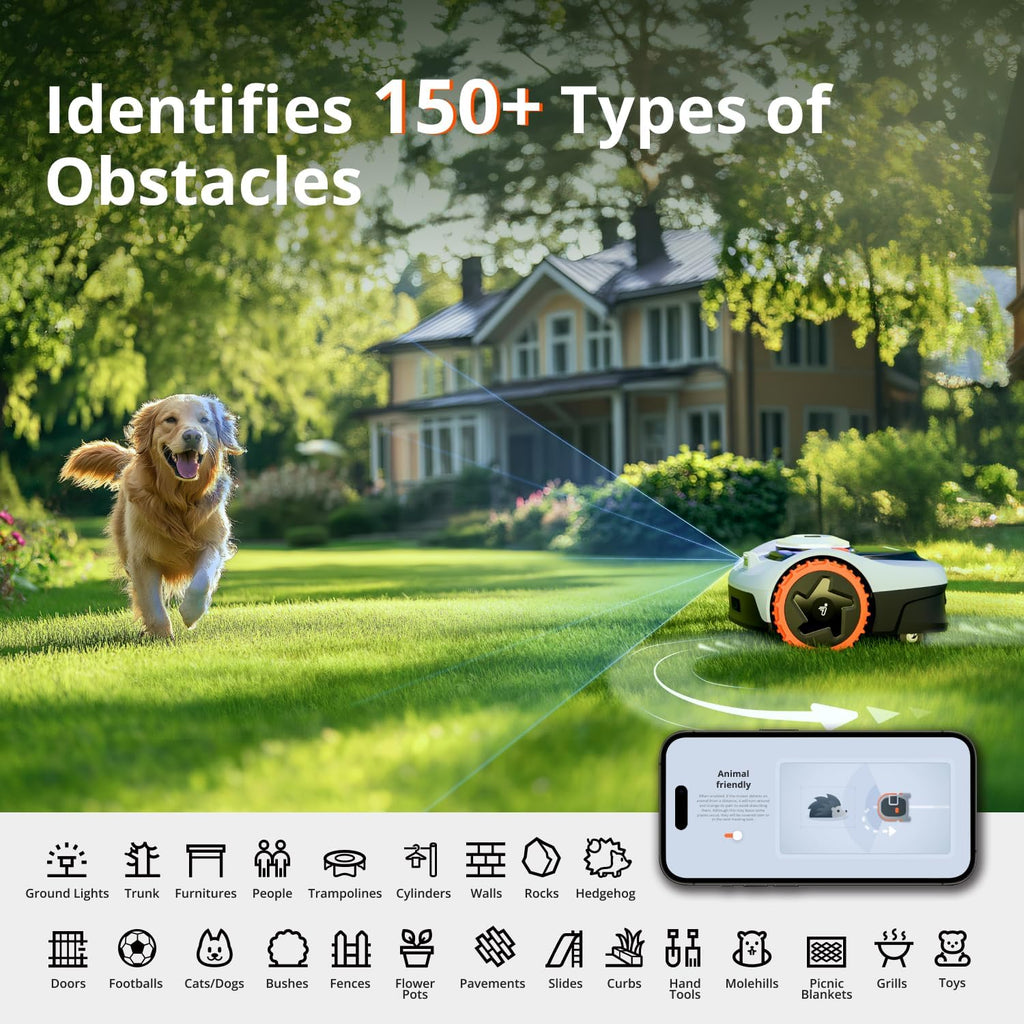 Segway  I105N Robot Lawn Mower Perimeter Wire Free 1/8 Acre Rtk+Vision Robotic Lawnmower, Ai-Assisted Mapping, Virtual Boundary, APP Control, 58Db(A) Quiet, Multi-Zone Management