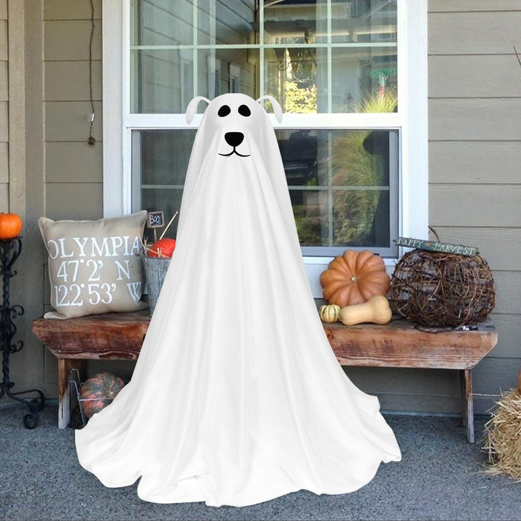 Halloween Decorations, Light-Up Freestanding Spooky Ghost Dog with Remote String Lights Battery Operated, Halloween Ghost Dog for Front Door Porch Yard Lawn Home Party