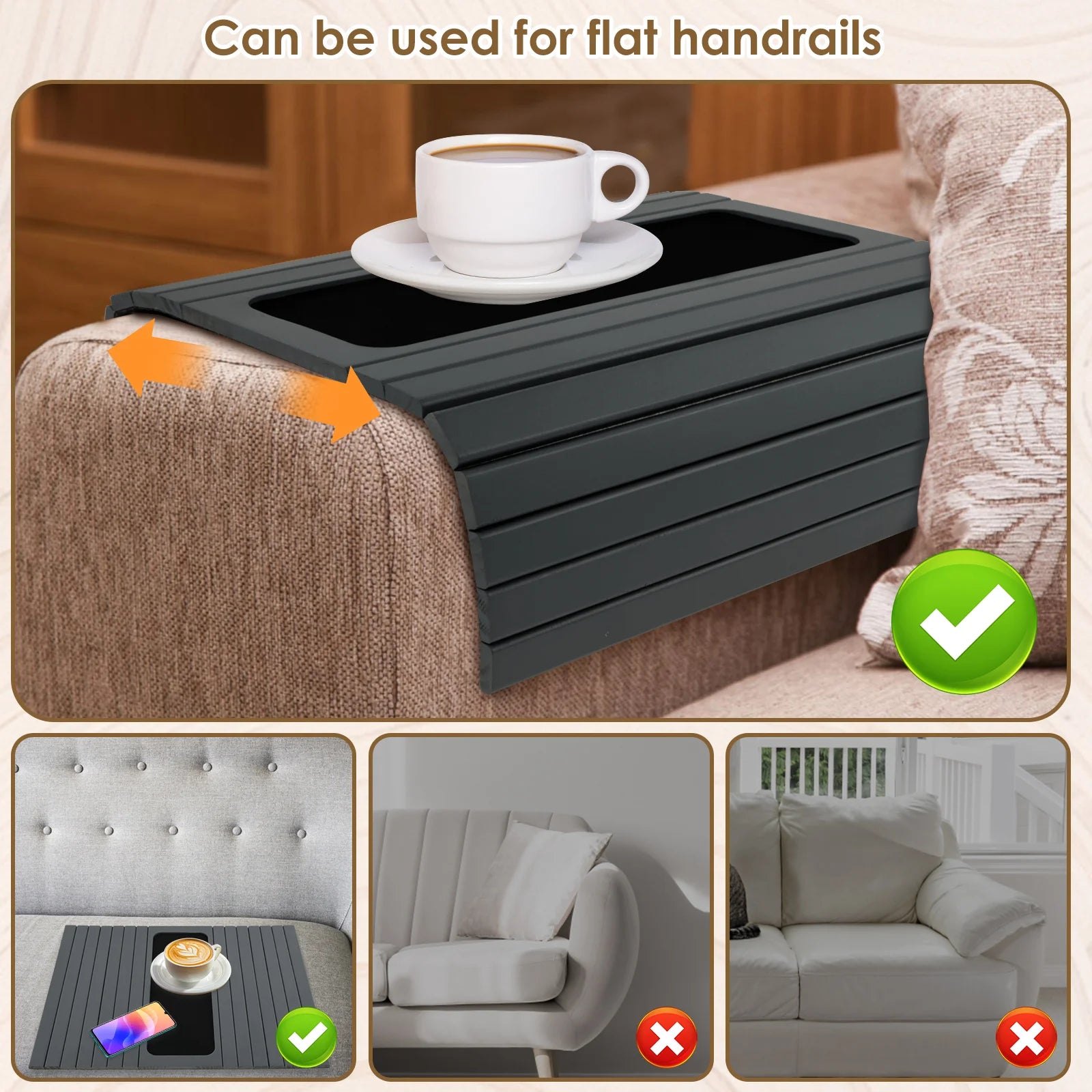 Wood Sofa Arm Tray Sofa Tray in Folding Design Sturdy and Robust Sofa Tray Convenient Sofa Tray for Storage Sofa Tray Home