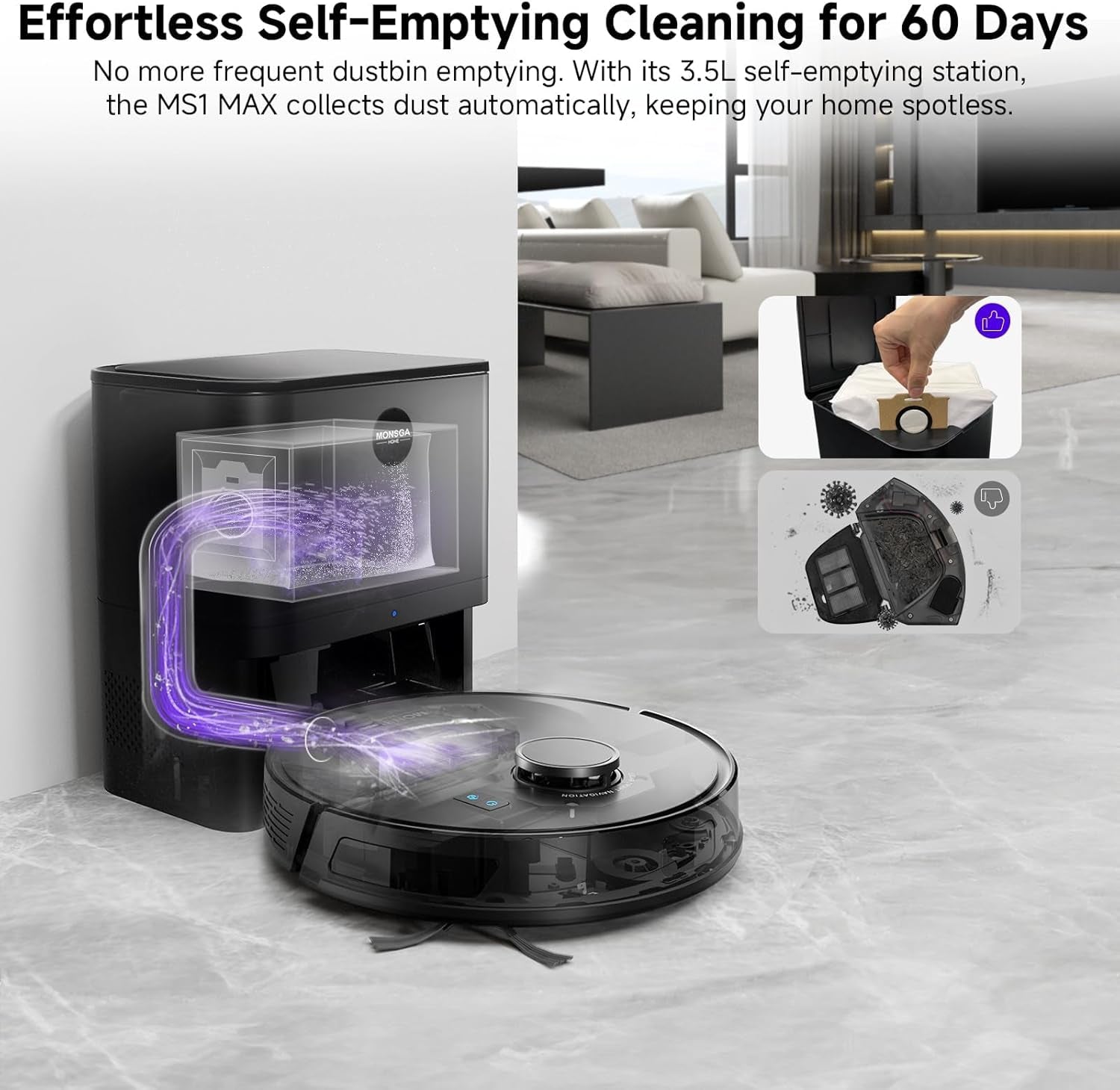 Robot Vacuum and Mop Combo, 5000Pa Robotic Vacuum with 3.5L Self Emptying Station, Lidar Navigation Robot Vacuum Cleaner, 180Mins Runtime, App/Remote/Voice Control, for Hard Floors and Carpets