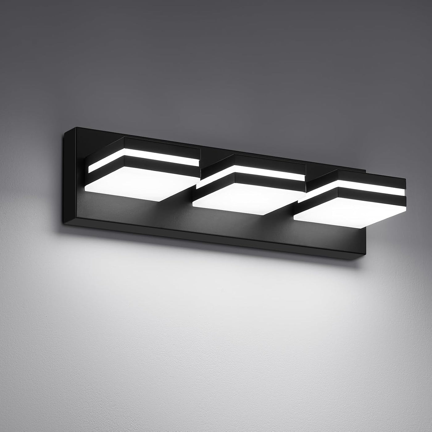 Modern LED Bathroom Lights Fixtures(3-Light),Metal Black Acrylic Wall Lighting,Vanity Lights for Bathroom over Mirror(6000K 16In