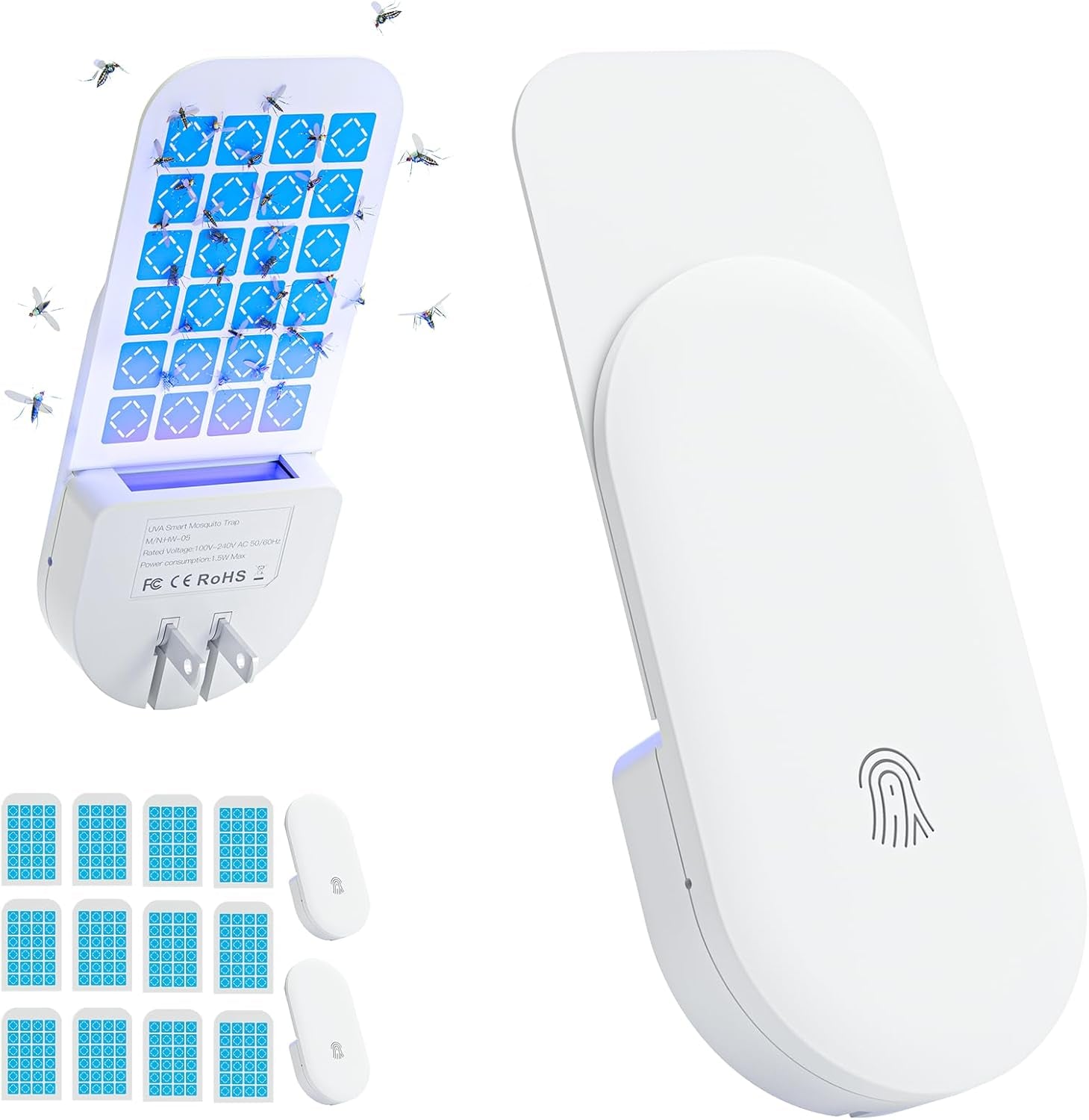 Flying Insect Trap, 2 in 1 Indoor Plug-In Fruit Fly Trap, 1 Trap White and 6 Glue Cards, Fruit Fly Traps for Gnat, Moth, Mosquito, Suitable for Every Part of the Home