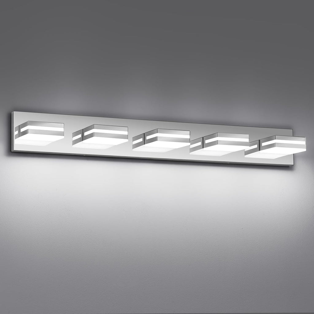 Modern LED Bathroom Lights Fixtures(3-Light),Metal Black Acrylic Wall Lighting,Vanity Lights for Bathroom over Mirror(6000K 16In