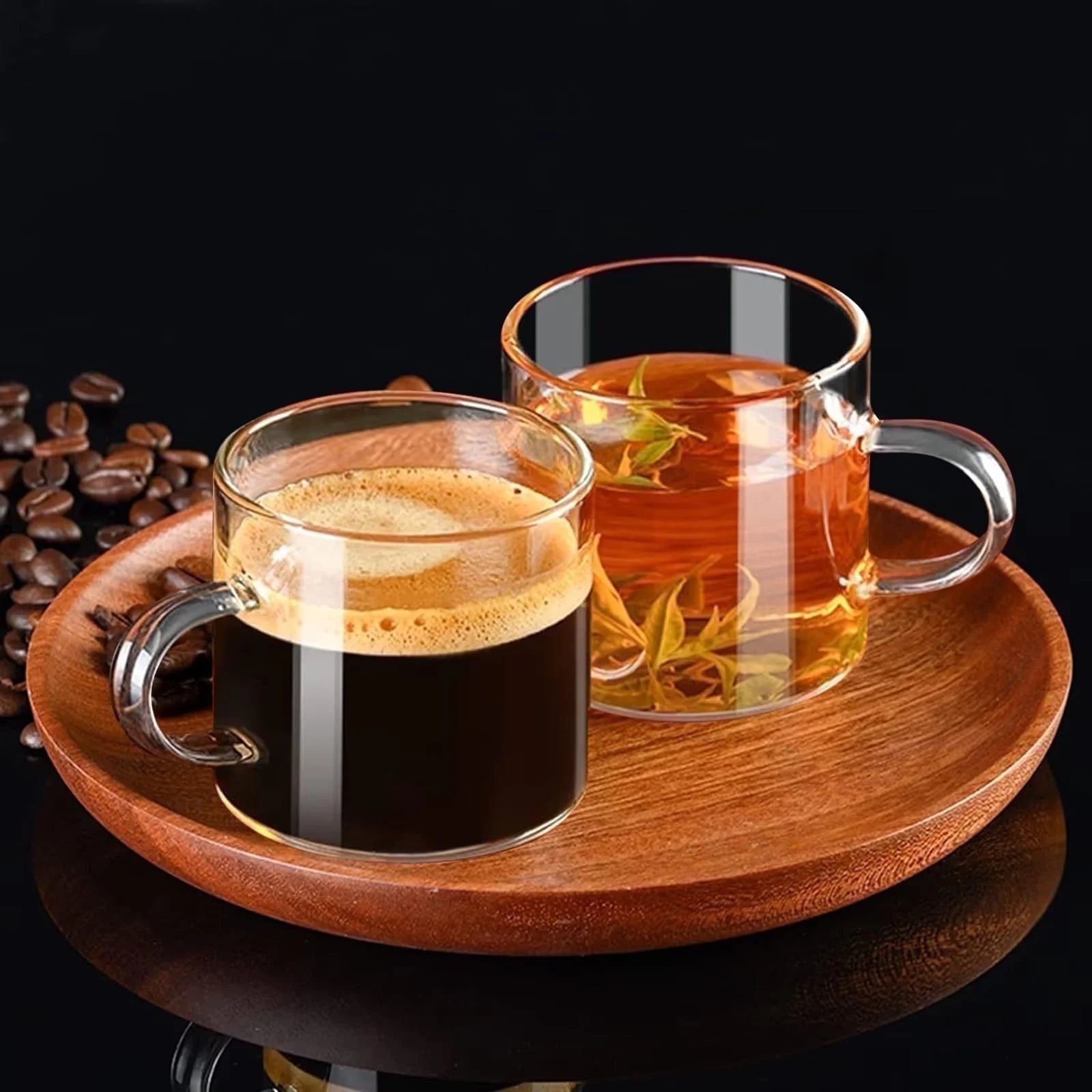 Coffee Espresso Cups Set of 2, 4.3Oz Espresso Shot Glasses, Milk Cup with Handle, Clear Glass