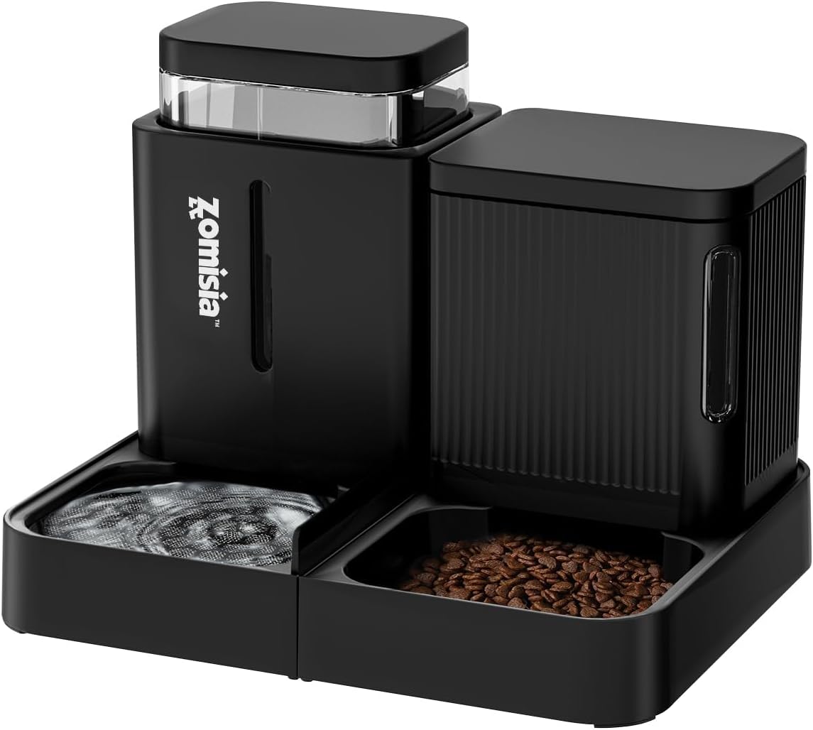 Gravity Cat Feeder and Water Dispenser, 2 in 1 Cat Self Feeder with 180 Degree Rotatable, 2 Pack Automatic Feeding Large Capacity for Small Medium Dog Puppy Kitten, Black, 0.8 Gallon X 2