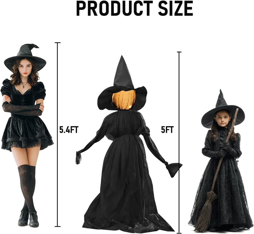 Halloween Witch Decorations Outdoor, 5 FT Set of 3 Holding Hands Witches Stakes with Glowing Face, Lighted Halloween Decor for Party Yard Lawn Porch Garden Haunted House Props