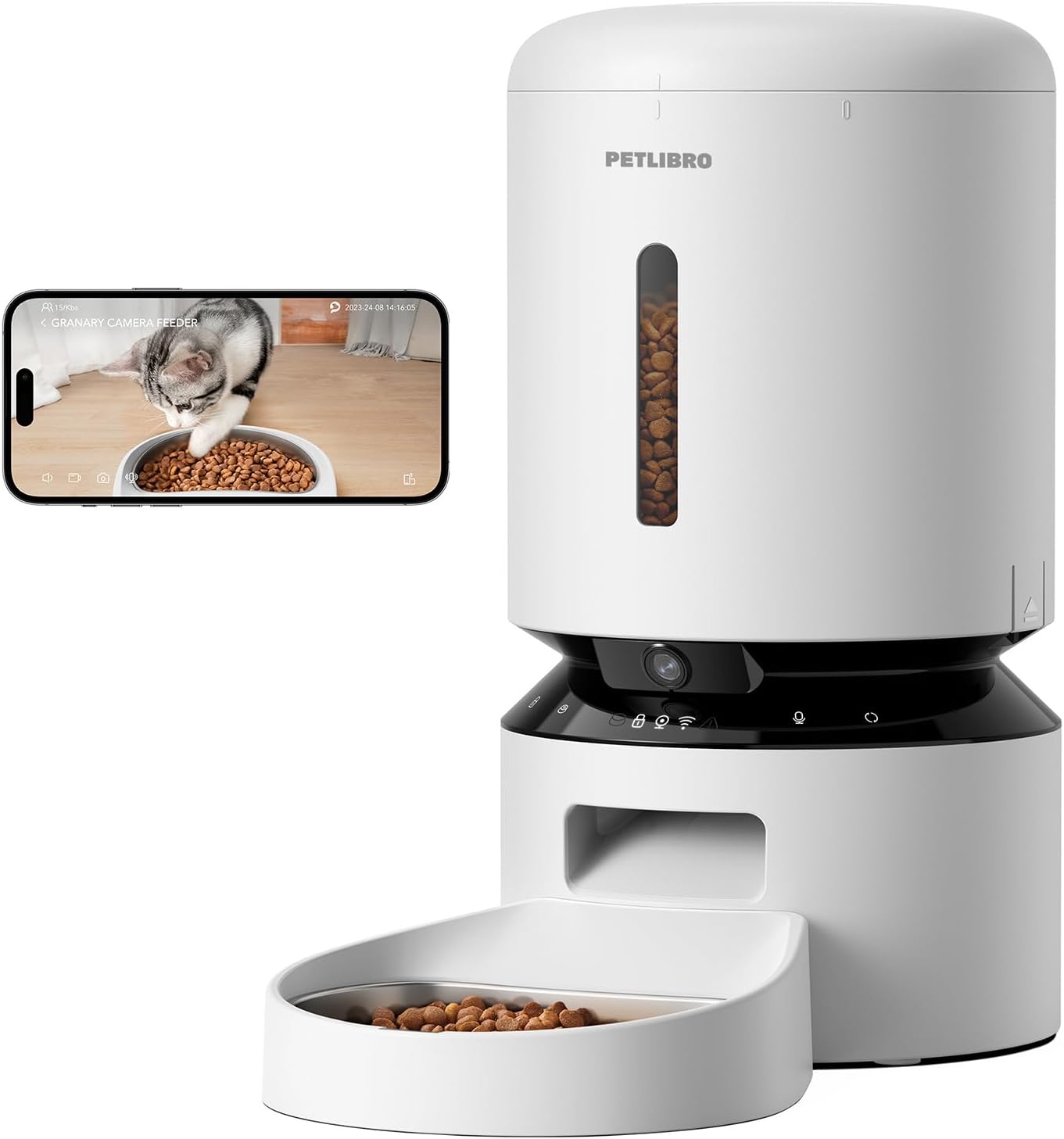 Automatic Cat Feeder, Automatic Dog Food Dispenser with Freshness Preservation, Timed Pet Feeders for Dry Food, up to 50 Portions 6 Meals per Day, Granary Black