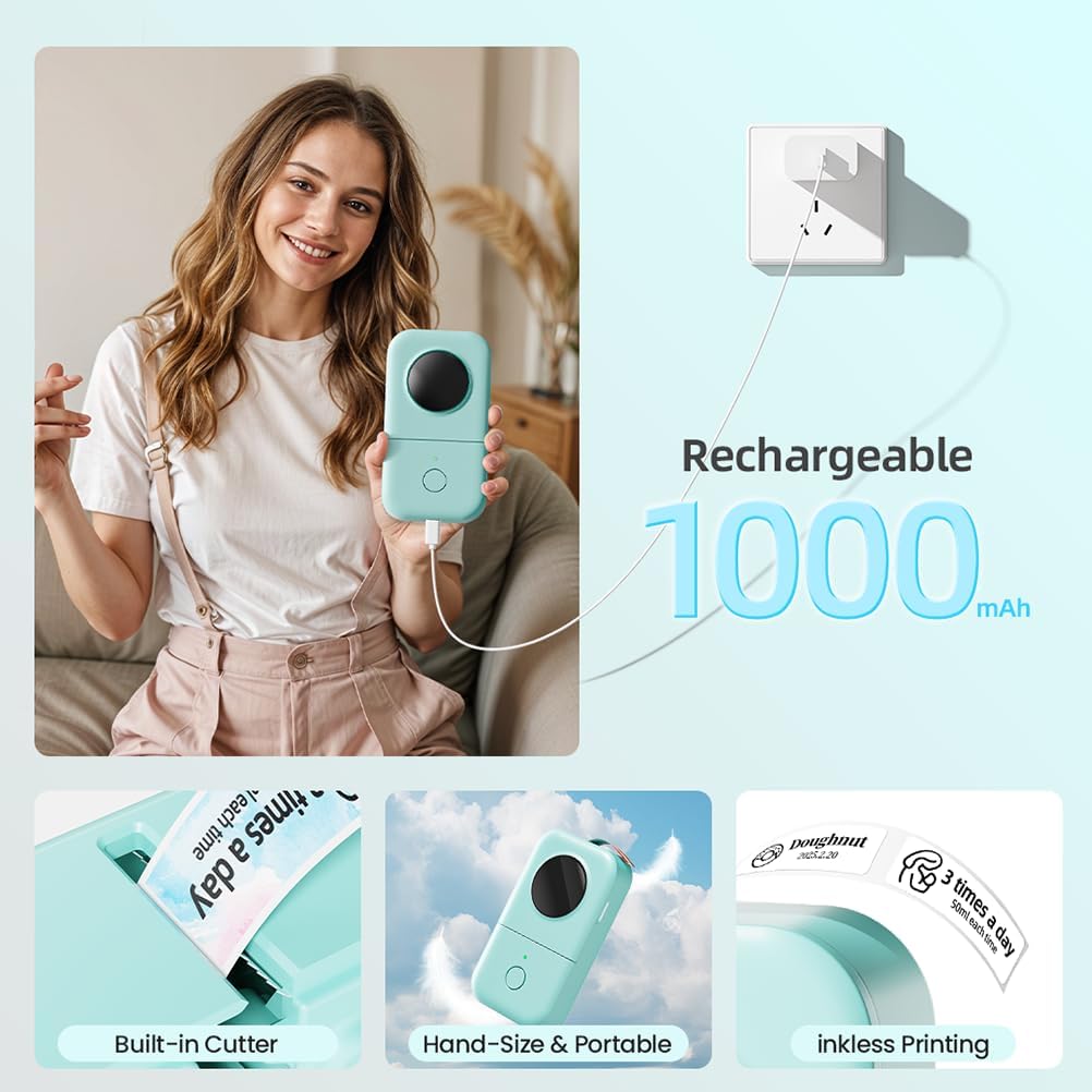 D30 Label Maker Machine, Portable Bluetooth Mini Label Printer, Smartphone Handheld Thermal Sticker Small Labeler Multiple Templates Font Icon Inkless Custom Label for Home Kids School Items