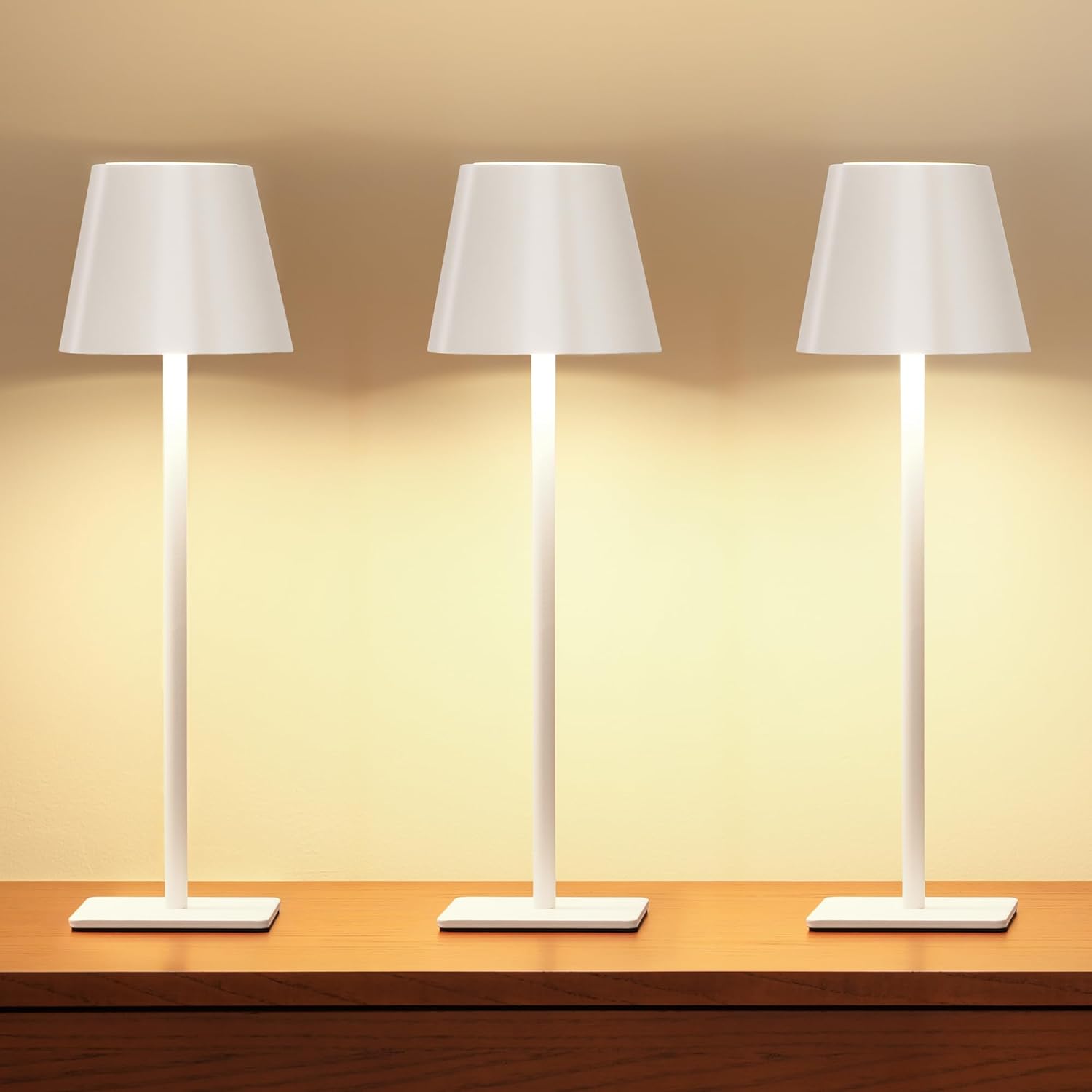 3 Pack Cordless Table Lamp, Battery Operated Lamp - Portable Waterproof Rechargeable Table Lamp W/ 3 Color Temps & Stepless Dimming for Dinner, Desk, Cafe, Outdoor (Brushed Gold)