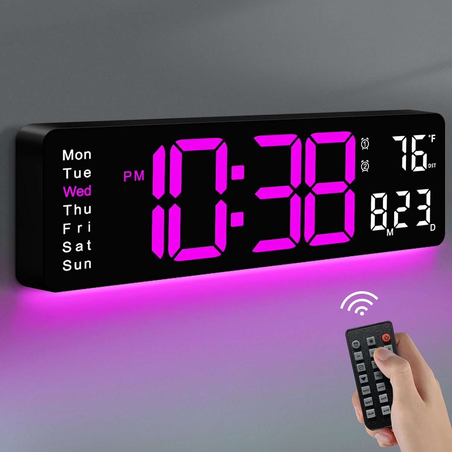 Digital Wall Clock, 16" Large Display Digital Clock with Remote Control, Auto-Dimming Wall Clock with Night Light, DST, Date Week,Temp for Living Room, Bedroom, Decor, Gift for Elderly