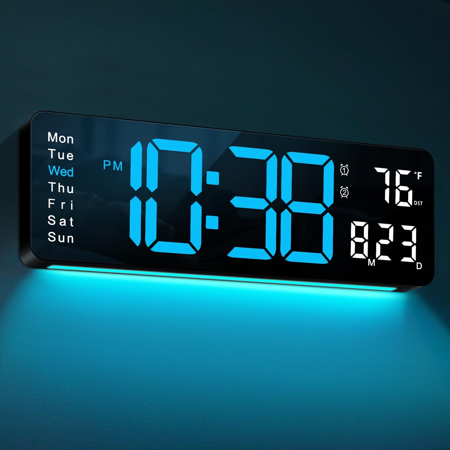 Digital Wall Clock, 16" Large Display Digital Clock with Remote Control, Auto-Dimming Wall Clock with Night Light, DST, Date Week,Temp for Living Room, Bedroom, Decor, Gift for Elderly
