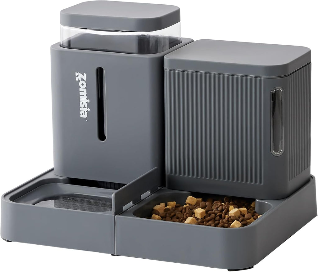 Gravity Cat Feeder and Water Dispenser, 2 in 1 Cat Self Feeder with 180 Degree Rotatable, 2 Pack Automatic Feeding Large Capacity for Small Medium Dog Puppy Kitten, Black, 0.8 Gallon X 2