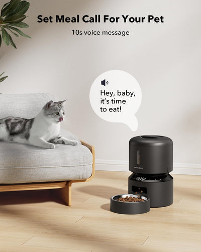 Automatic Cat Feeder, Automatic Dog Food Dispenser with Freshness Preservation, Timed Pet Feeders for Dry Food, up to 50 Portions 6 Meals per Day, Granary Black