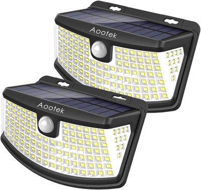 New Solar Motion Sensor Lights 120 Leds with Lights Reflector,270° Wide Angle, IP65 Waterproof, Step Lights for Front Door, Yard, Garage, Deck (Front Button 2-Pack)