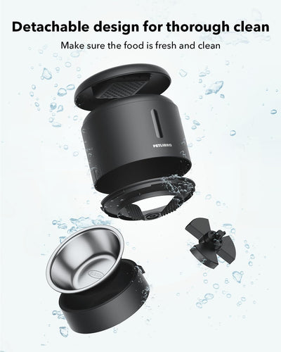 Automatic Cat Feeder, Automatic Dog Food Dispenser with Freshness Preservation, Timed Pet Feeders for Dry Food, up to 50 Portions 6 Meals per Day, Granary Black