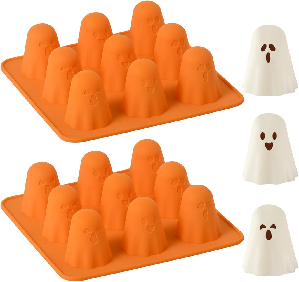 Ghost Silicone Molds 2 Packs Non-Stick 3D Chocolate Molds 9-Cavity Cute Ghost Mold for Jelly Gummy Candy Pudding Ice Cube Resin Cake Halloween Party Decorations