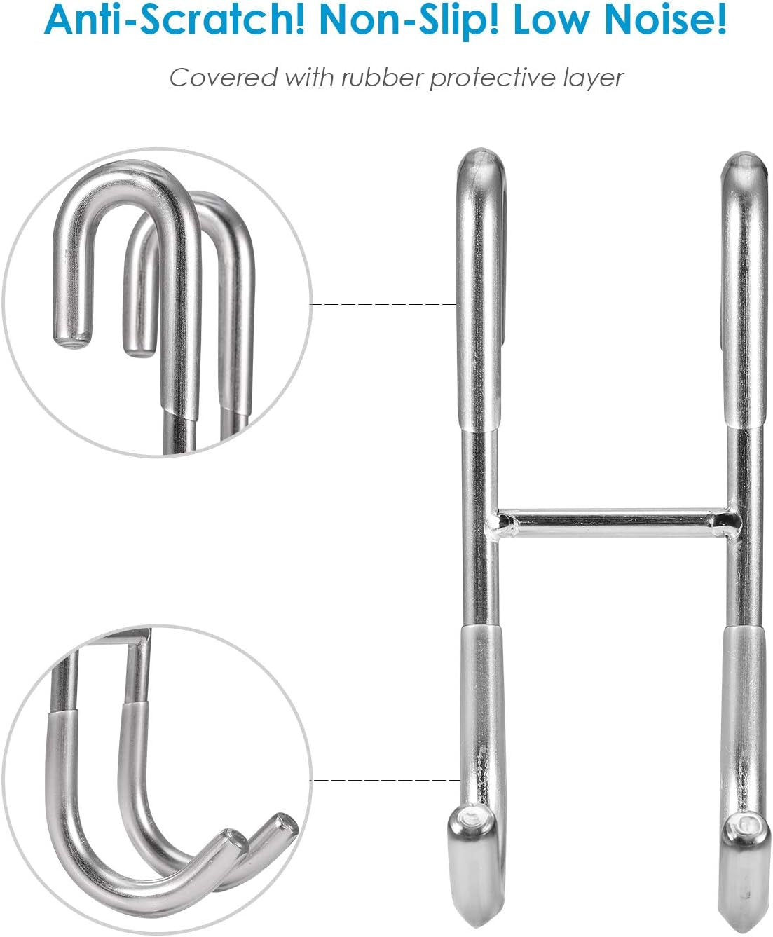 Shower Door Hooks (3-Pack), Towel Hooks for Bathroom Frameless Glass Door, Shower Squeegee Hooks, Silver