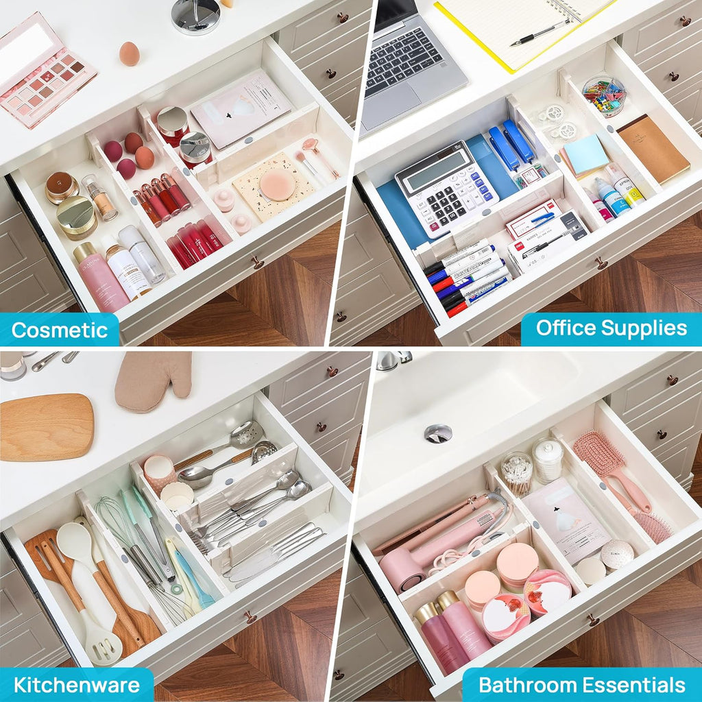 Drawer Dividers for Clothes 8 Pack, Adjustable 4" High Expandable from 11.6"-17" Dresser Drawer Organizer, Plastic Drawers Separators for Dresser, Baby Clothes, Kitchen and Office Storage