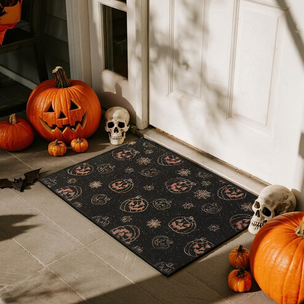 Hello Fall Pumpkin Door Mat Autumn Welcome Mat for Front Door Outdoor Entrance Doormat Coir Dirt Trapper with Non Slip Backing,17X30, Maple Leaves