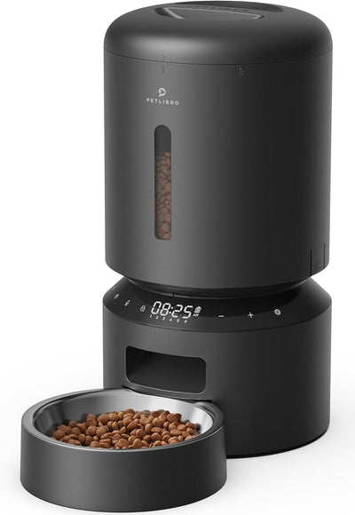 Automatic Cat Feeder, Automatic Dog Food Dispenser with Freshness Preservation, Timed Pet Feeders for Dry Food, up to 50 Portions 6 Meals per Day, Granary Black
