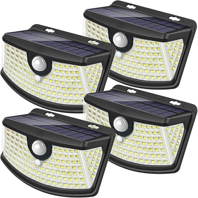 New Solar Motion Sensor Lights 120 Leds with Lights Reflector,270° Wide Angle, IP65 Waterproof, Step Lights for Front Door, Yard, Garage, Deck (Front Button 2-Pack)