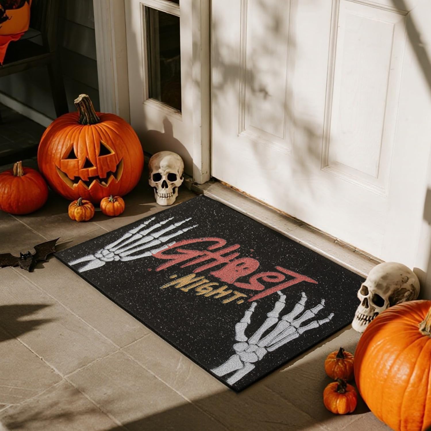 Hello Fall Pumpkin Door Mat Autumn Welcome Mat for Front Door Outdoor Entrance Doormat Coir Dirt Trapper with Non Slip Backing,17X30, Maple Leaves