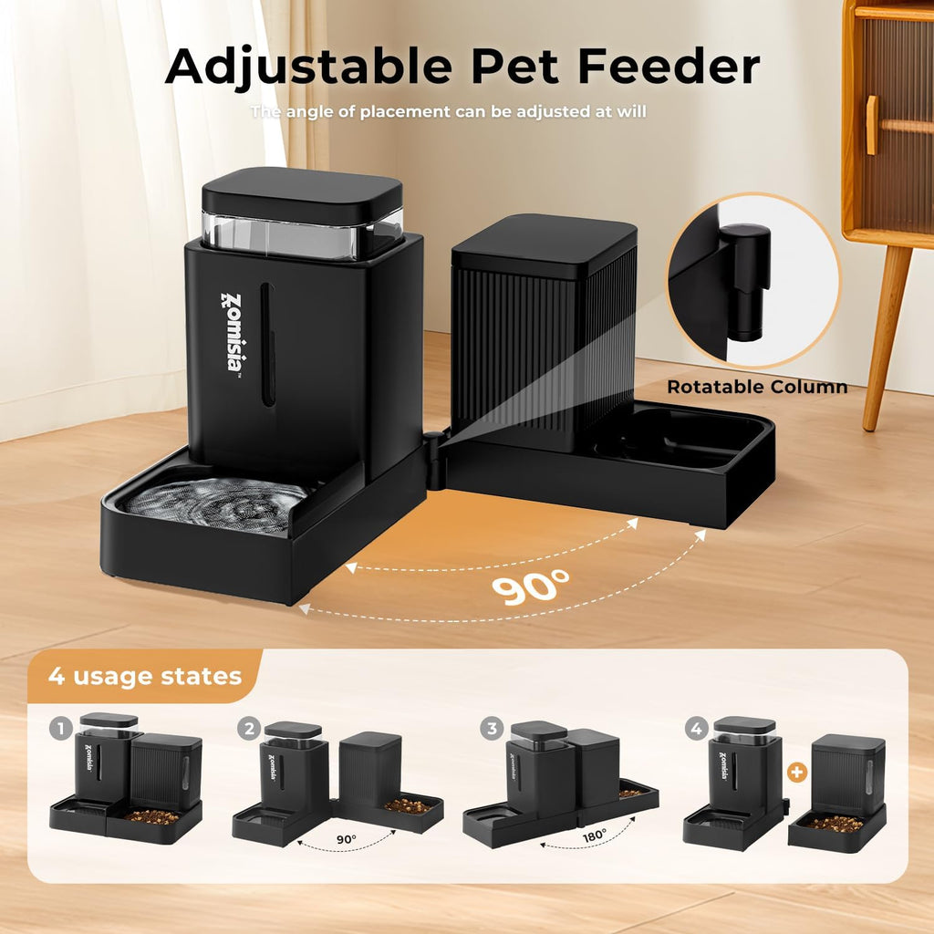 Gravity Cat Feeder and Water Dispenser, 2 in 1 Cat Self Feeder with 180 Degree Rotatable, 2 Pack Automatic Feeding Large Capacity for Small Medium Dog Puppy Kitten, Black, 0.8 Gallon X 2