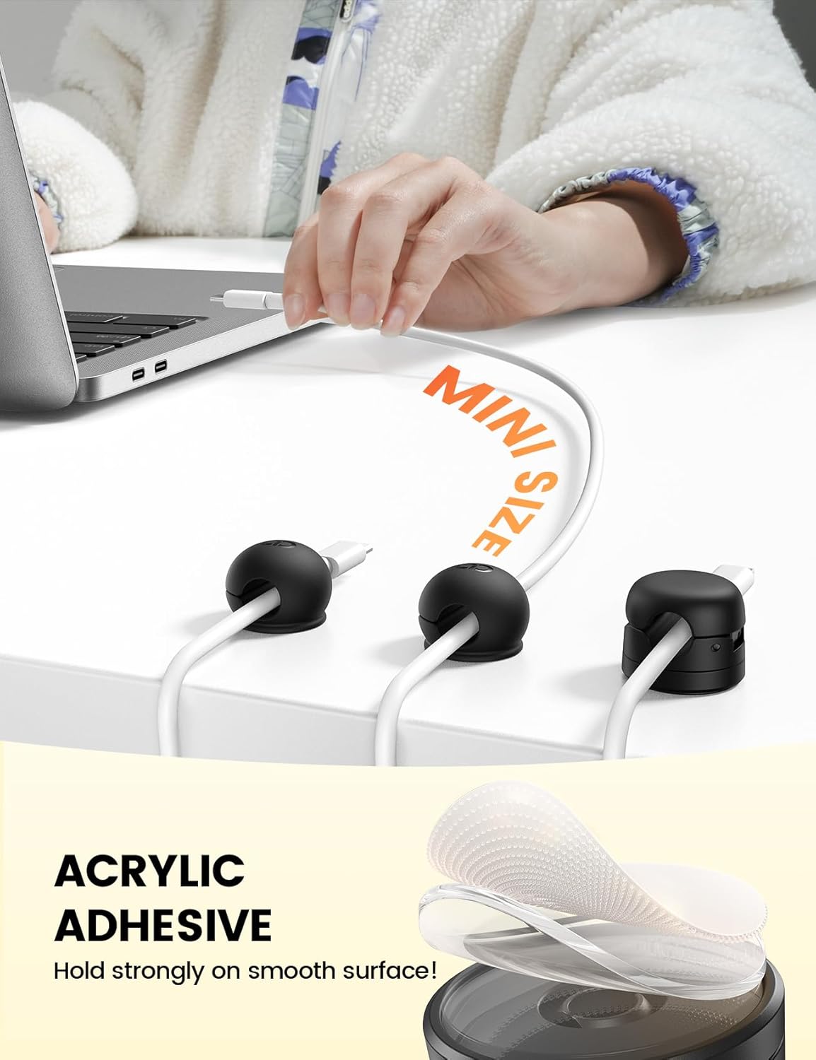 8Pack Magnetic Cord Organizer Clips -  [Mini-Soft Silicone] Cable Management for Phone Charger Cords, Strong Magnet Adhesive Cord Holder for Desk/Nightstand/Home/Office, Organizer Accessories