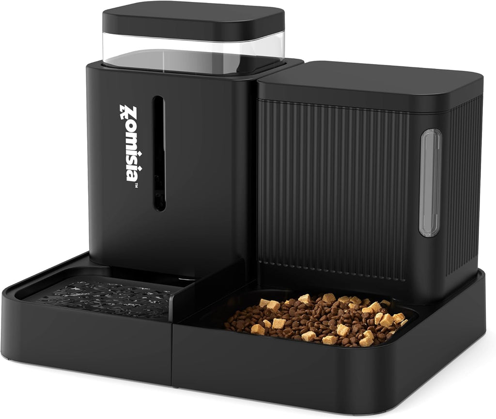 Gravity Cat Feeder and Water Dispenser, 2 in 1 Cat Self Feeder with 180 Degree Rotatable, 2 Pack Automatic Feeding Large Capacity for Small Medium Dog Puppy Kitten, Black, 0.8 Gallon X 2