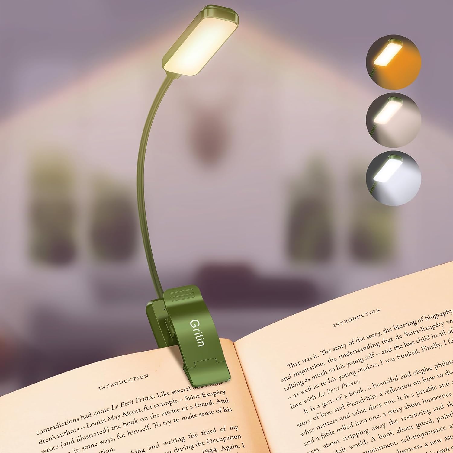 9 LED Rechargeable Book Light for Reading in Bed - Eye Caring 3 Color Temperatures,Stepless Dimming Brightness,80 Hrs Runtime Small Lightweight Clip on Book Reading Light for Studying