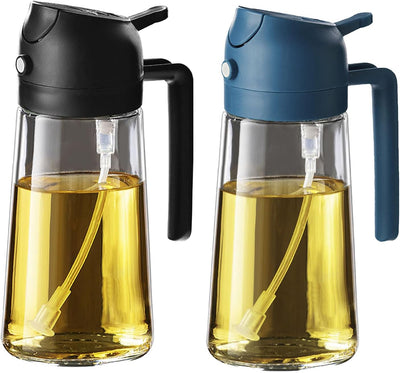 16Oz/470Ml Glass Olive Oil Sprayer for Cooking – 2 in 1 Olive Oil Dispenser Bottle for Kitchen Gadgets and Air Fryer Accessories, Salad, BBQ - Black