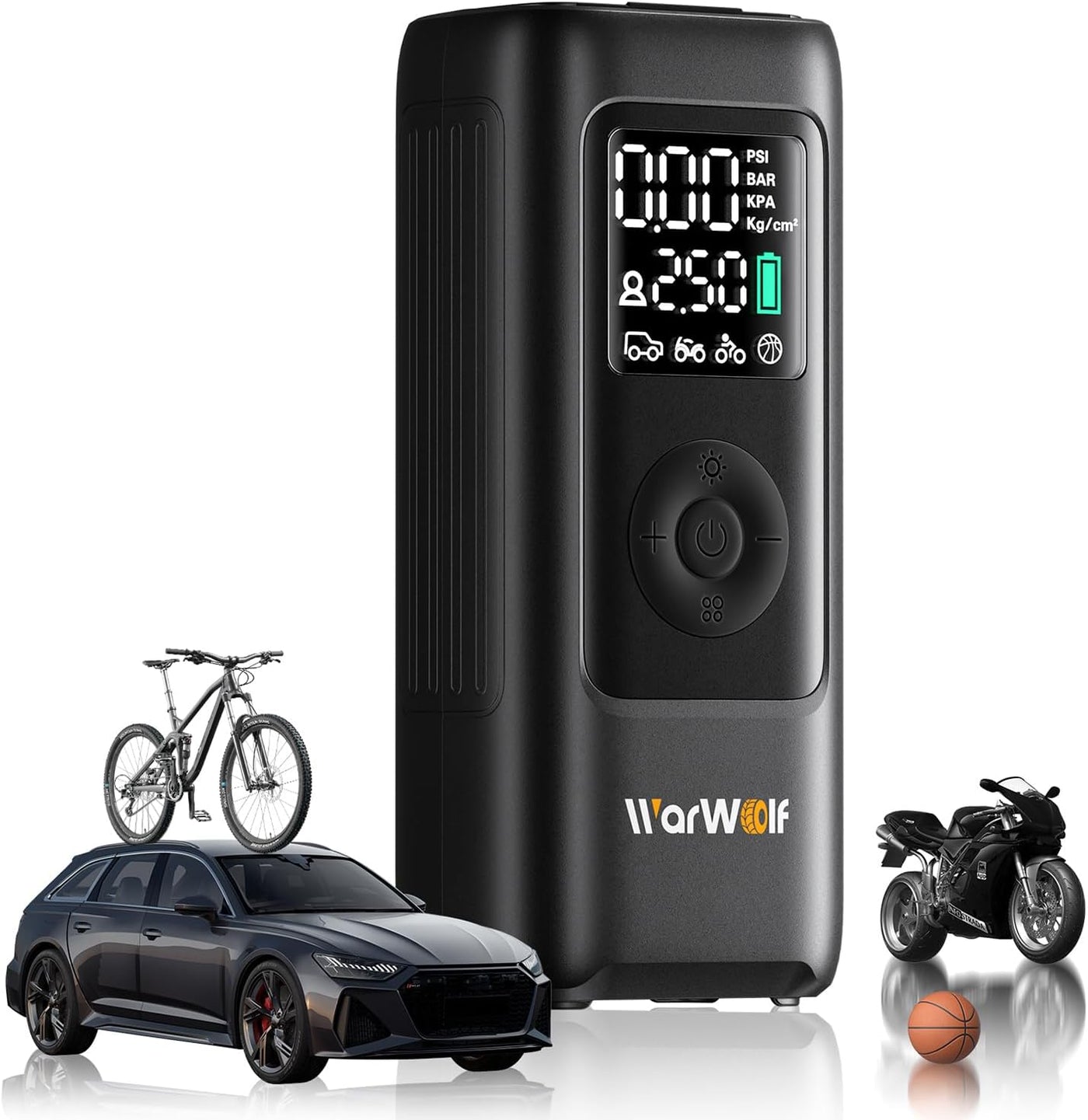 160PSI Tire Inflator Portable Air Compressor - 48LPM Fast Air Pump for Car Tires: SUV, Light Truck, Motorcycle, Bike, 10000Mah with Auto Shut-Off, Digital Gauge, 12V Car Adapter, LED Light