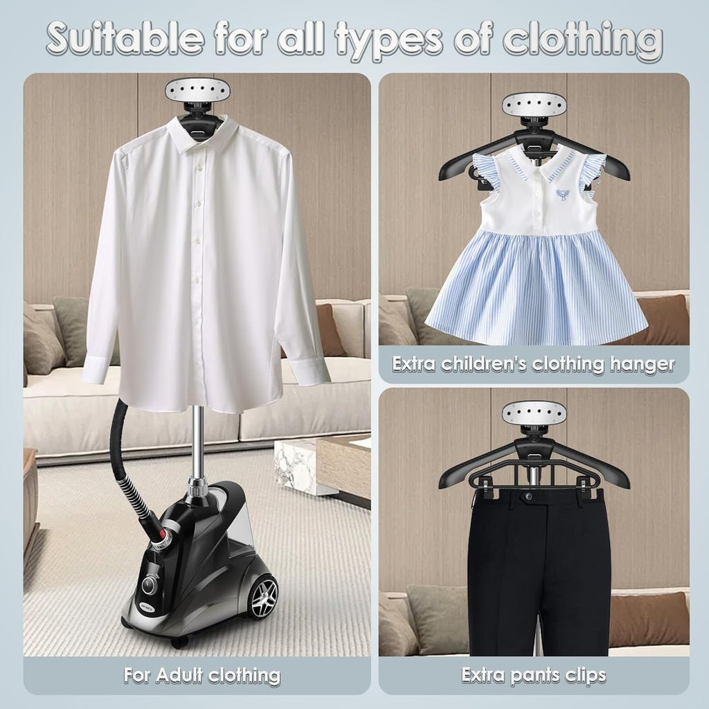 Steamer for Clothes,  1500W Standing Garment Steamers, 35S Fast Heat-Up, 80 Mins of Continuous Powerful Steam with 2.8L Water Tank, Pants Clip & Children'S Clothing Hanger